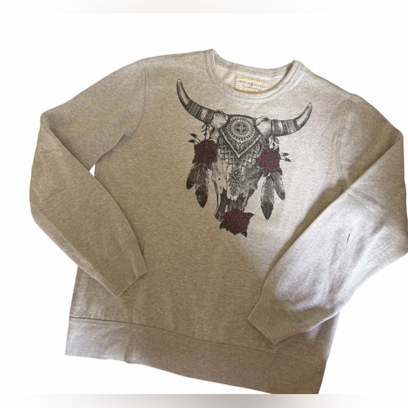 Denim & Supply Ralph Lauren Sweaters - Denim & Supply Ralph Lauren Gray Crewneck Sweater with Dark Floral Skull Cotton